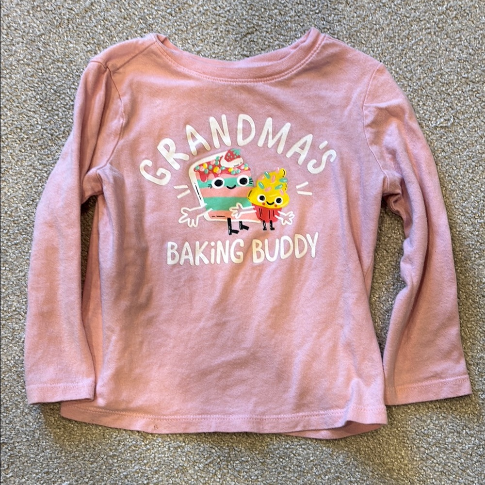 Old Navy Light Pink Long Sleeve 'Grandma's Baking Buddy' Graphic Tee